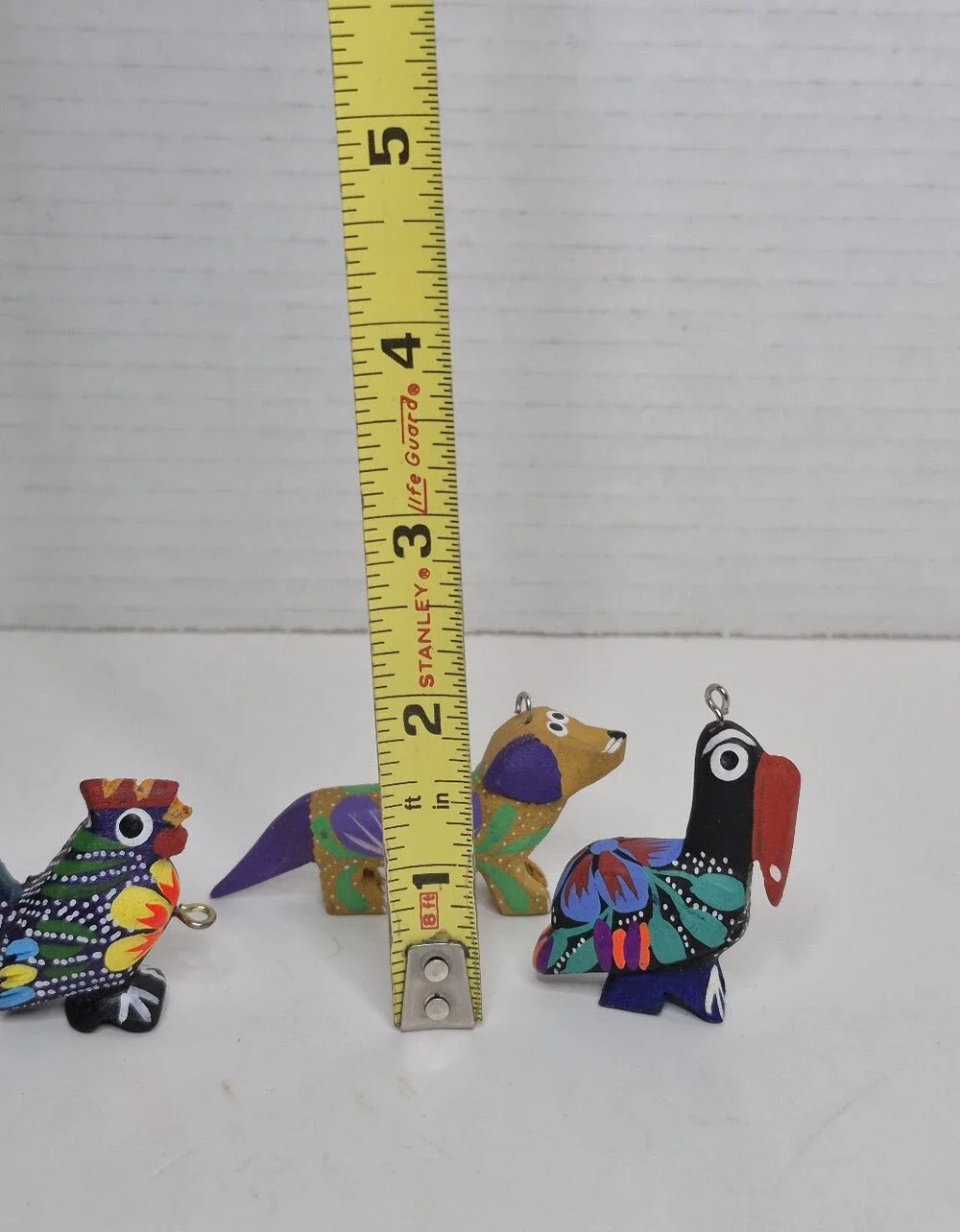Colorful Handpainted Wood Animal Ornament Lot of Five READ